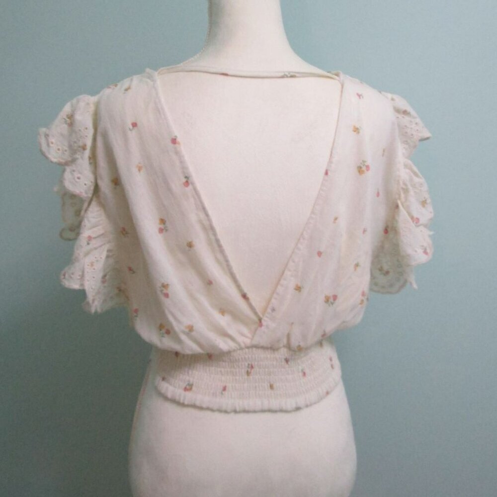 VINTAGE HAVANA Floral Print Surplice Cotton Crop Top-Ivory-M-NWT - Picture 3 of 14